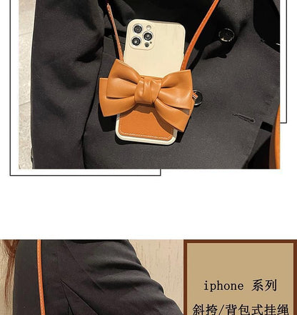 Phone with Leather Card Faux Case Holder Lanyard Bow