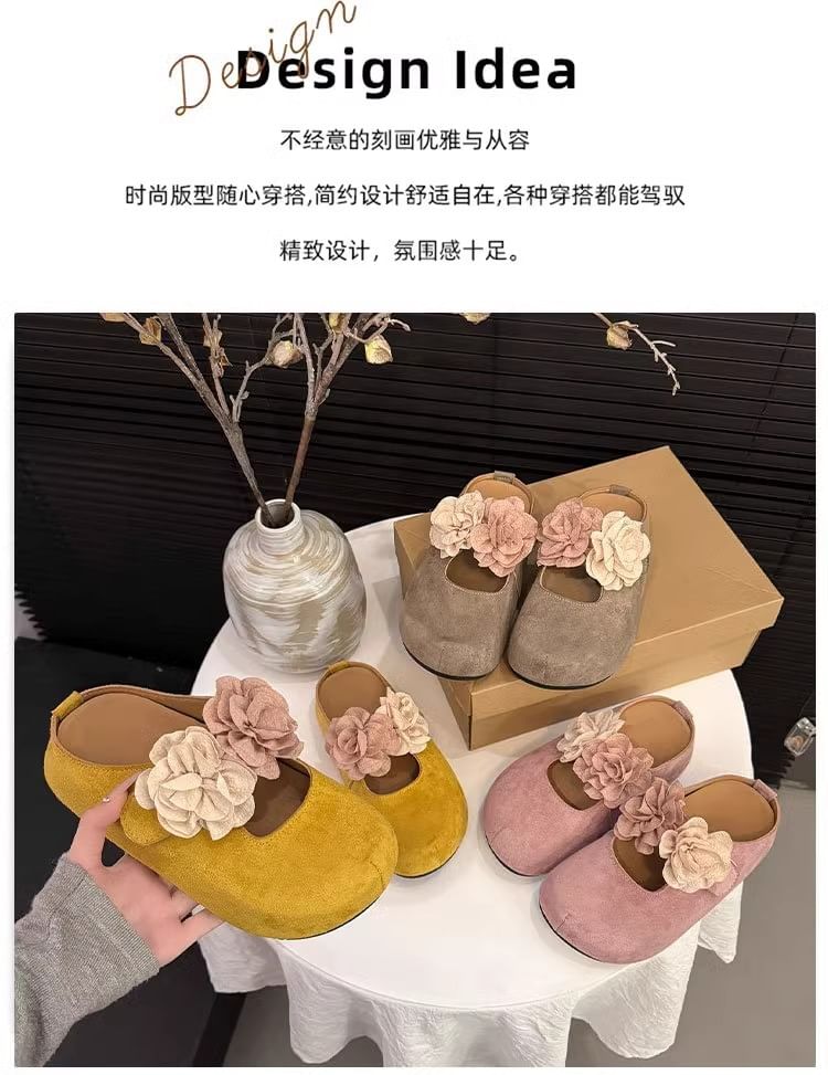 Accent Floral Genuine Mules Hidden Leather Jane Mary Wedge