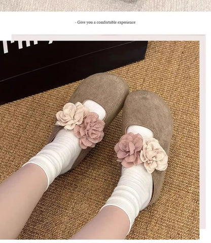 Accent Floral Genuine Mules Hidden Leather Jane Mary Wedge