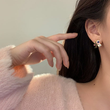 Floral Alloy Asymmetrical Earring Enamel