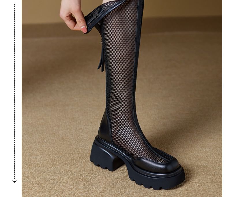 Knee Panel Boots Mesh High Platform