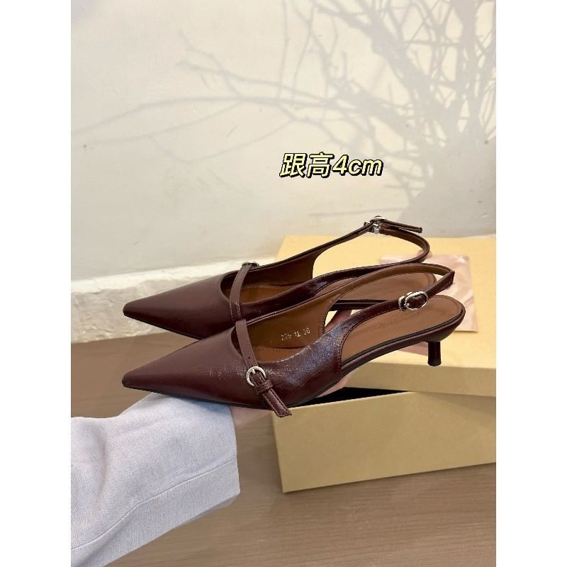 Kitten Toe Pumps Slingback Pointed Buckled Heel