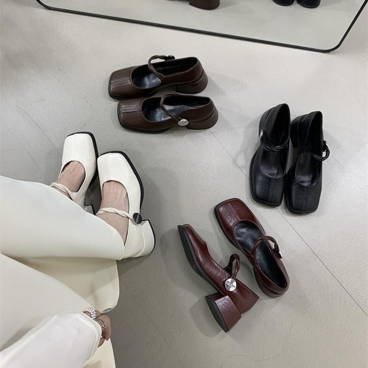 Square Block Pumps Mary Toe Heel Jane