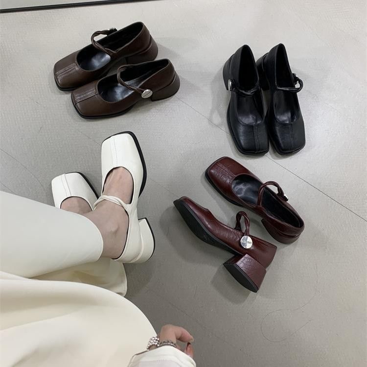 Square Block Pumps Mary Toe Heel Jane