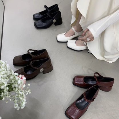 Square Block Pumps Mary Toe Heel Jane
