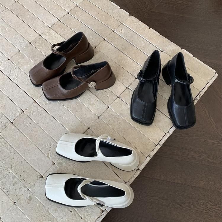 Square Block Pumps Mary Toe Heel Jane
