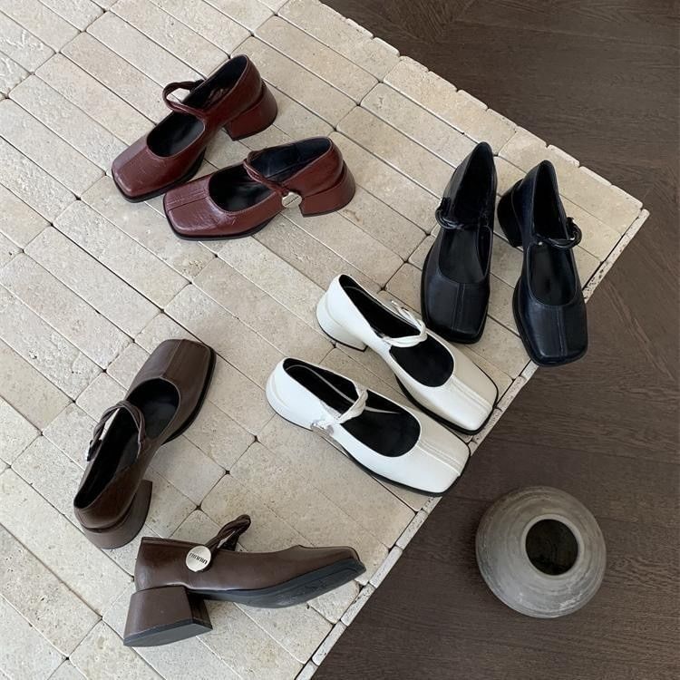 Square Block Pumps Mary Toe Heel Jane