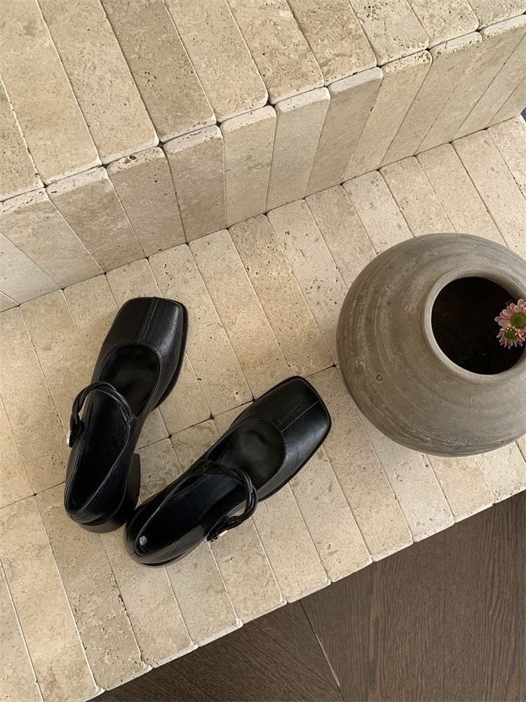 Square Block Pumps Mary Toe Heel Jane