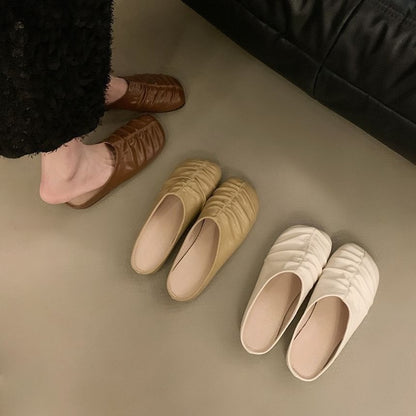 Faux Ruched Leather Mules
