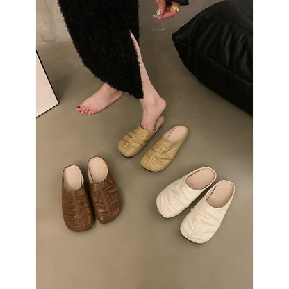 Faux Ruched Leather Mules