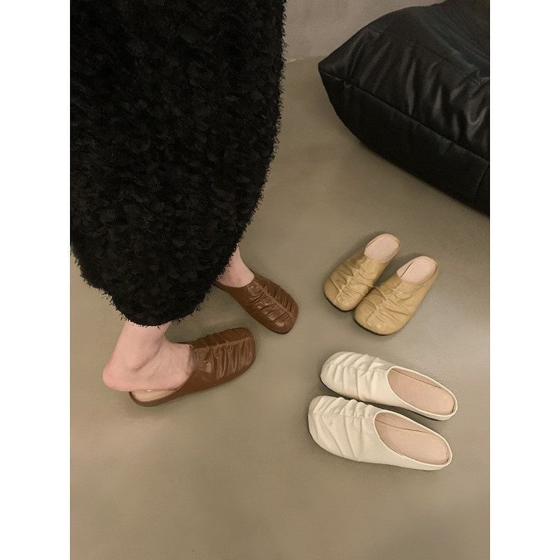 Faux Ruched Leather Mules