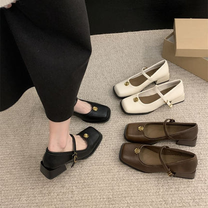 Block Mary Jane Square Heel Pumps Toe