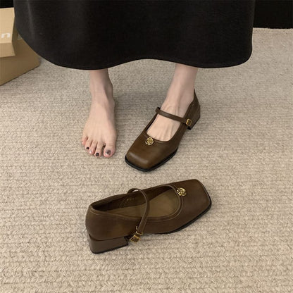 Block Mary Jane Square Heel Pumps Toe