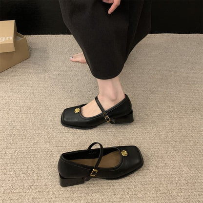 Block Mary Jane Square Heel Pumps Toe