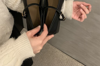 Block Mary Jane Square Heel Pumps Toe