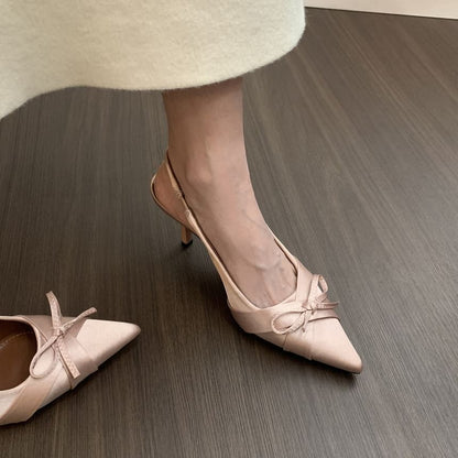 Toe Pointed Pumps Satin Bow Slingback