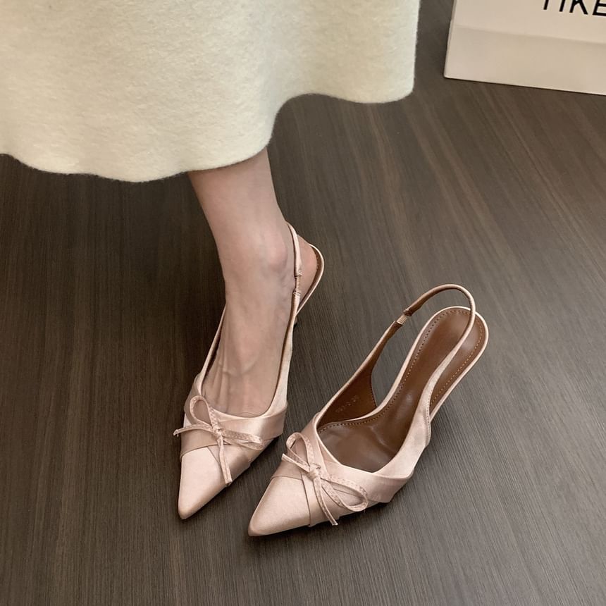 Toe Pointed Pumps Satin Bow Slingback