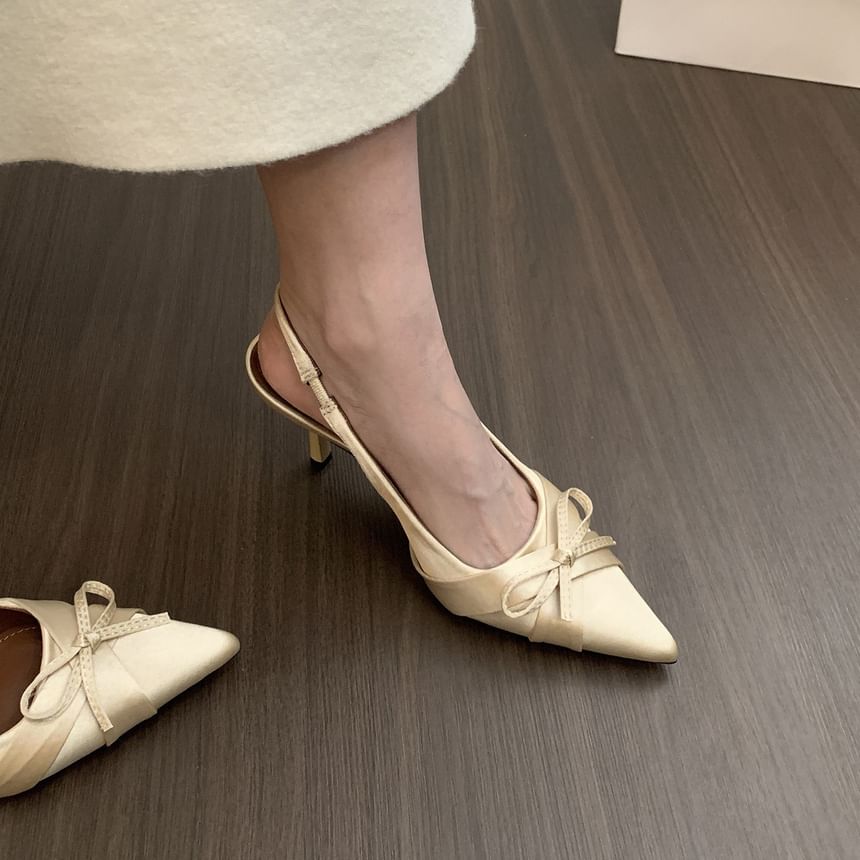 Toe Pointed Pumps Satin Bow Slingback