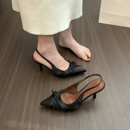 Toe Pointed Pumps Satin Bow Slingback