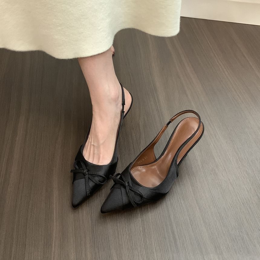 Toe Pointed Pumps Satin Bow Slingback