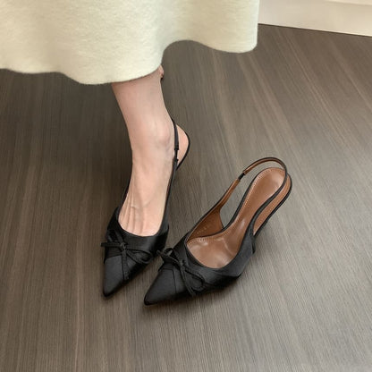 Toe Pointed Pumps Satin Bow Slingback