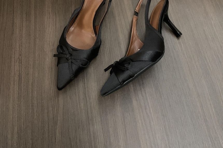 Toe Pointed Pumps Satin Bow Slingback