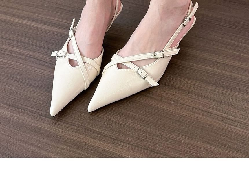 Kitten Slingback Heel Pumps Pointed Toe Buckled