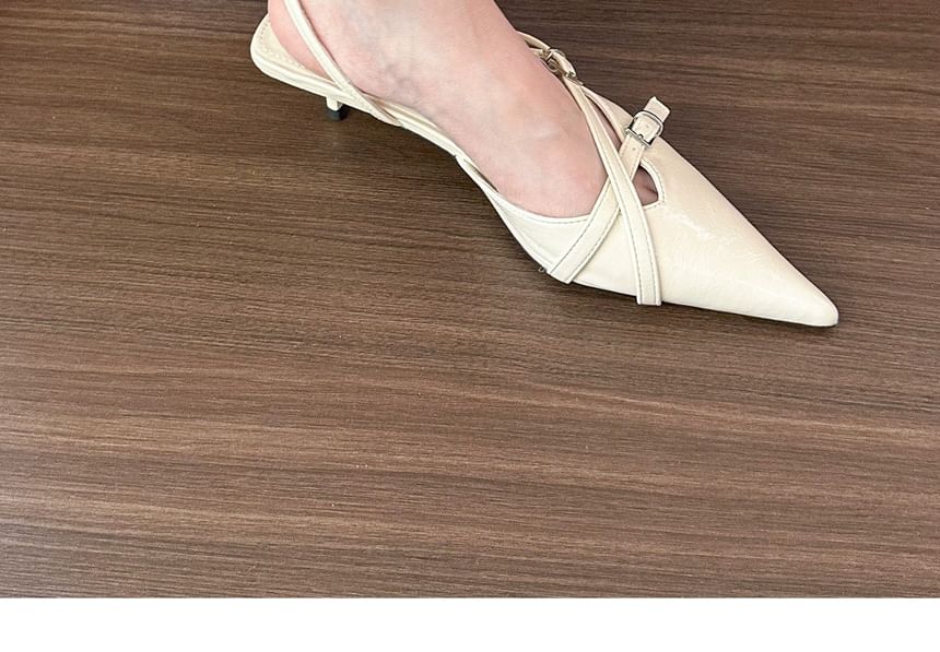Kitten Slingback Heel Pumps Pointed Toe Buckled