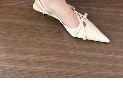 Kitten Slingback Heel Pumps Pointed Toe Buckled