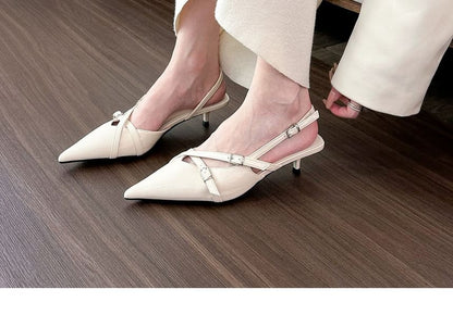 Kitten Slingback Heel Pumps Pointed Toe Buckled