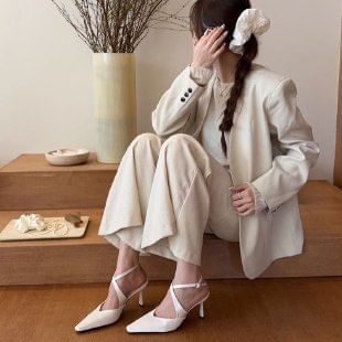 Toe Cross Ankle Pumps Strap Square Satin