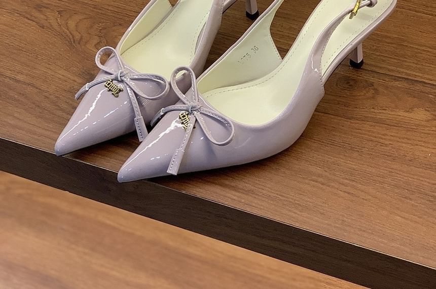 Bow Toe Slingback Pumps Pointed Heel Kitten