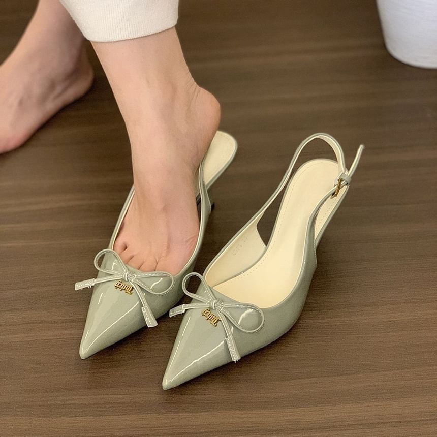 Bow Toe Slingback Pumps Pointed Heel Kitten