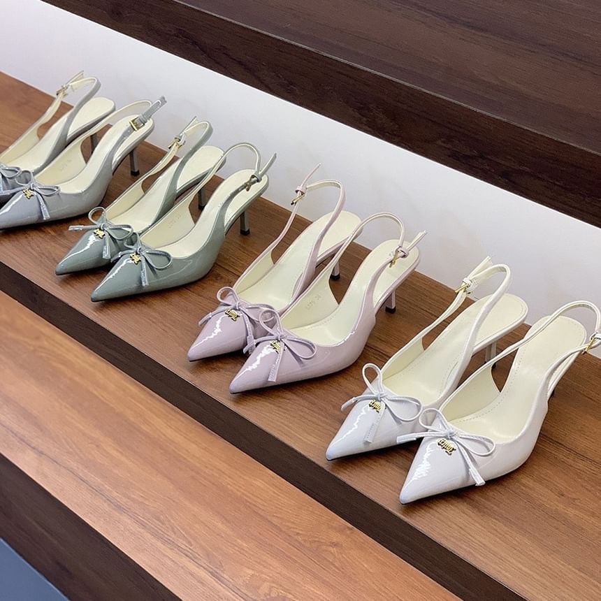 Bow Toe Slingback Pumps Pointed Heel Kitten