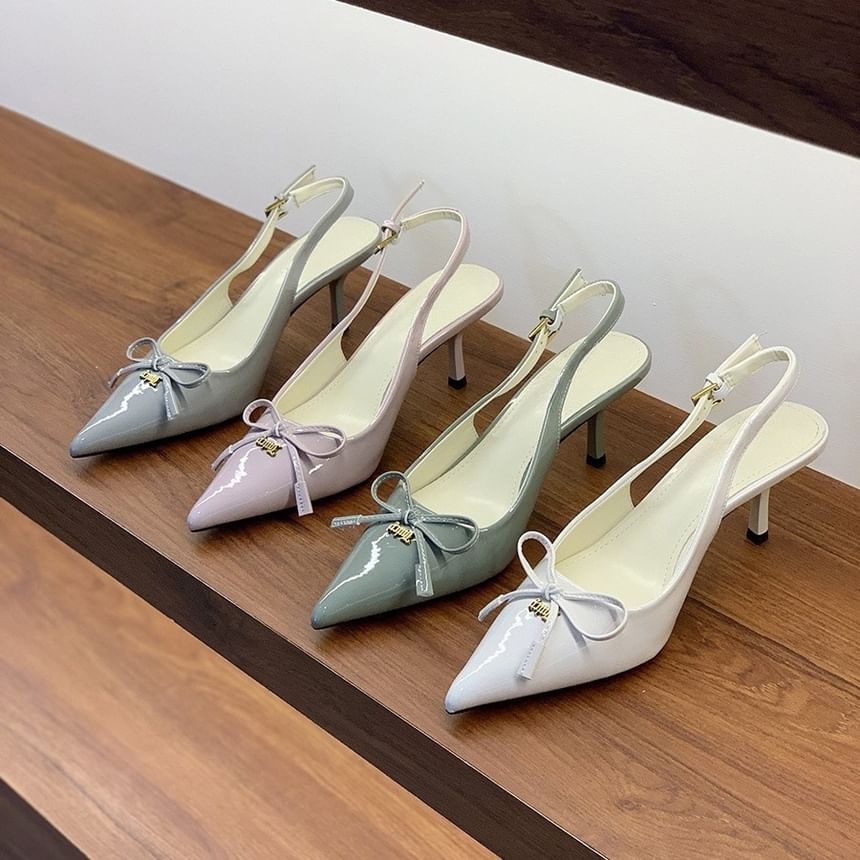 Bow Toe Slingback Pumps Pointed Heel Kitten