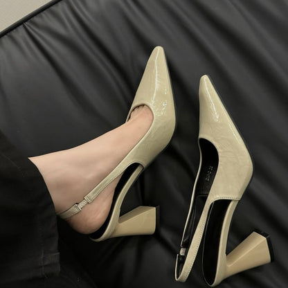 Pointed Block Toe Heel Pumps Slingback