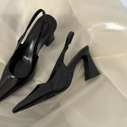 Pointed Block Toe Heel Pumps Slingback