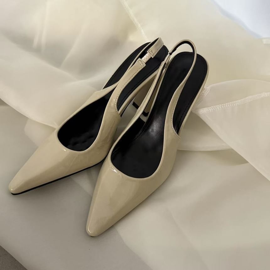 Pointed Block Toe Heel Pumps Slingback
