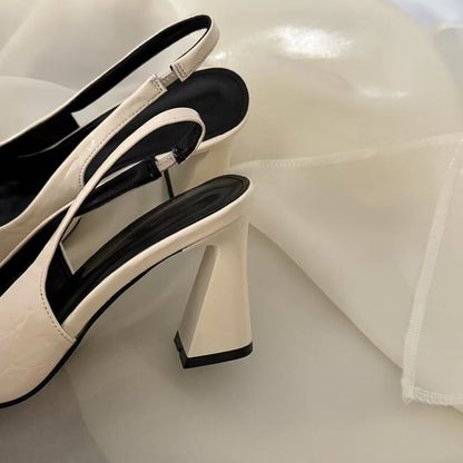 Pointed Block Toe Heel Pumps Slingback