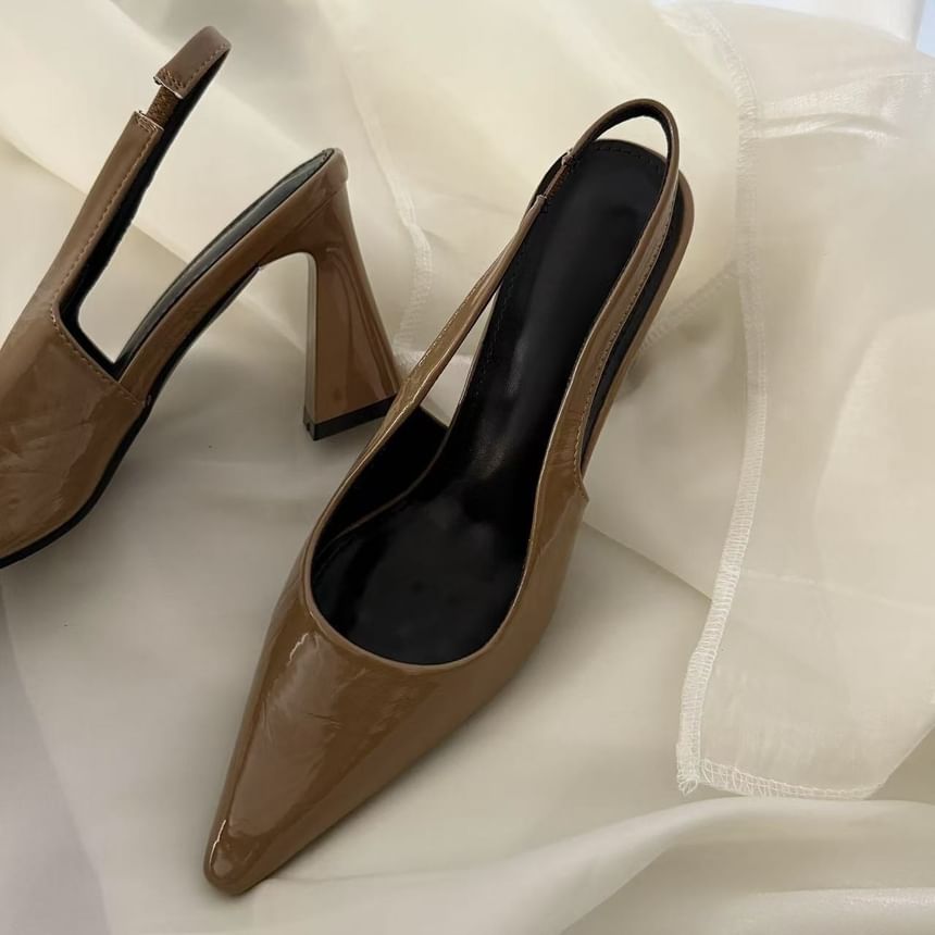 Pointed Block Toe Heel Pumps Slingback