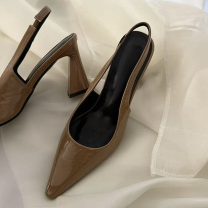 Pointed Block Toe Heel Pumps Slingback