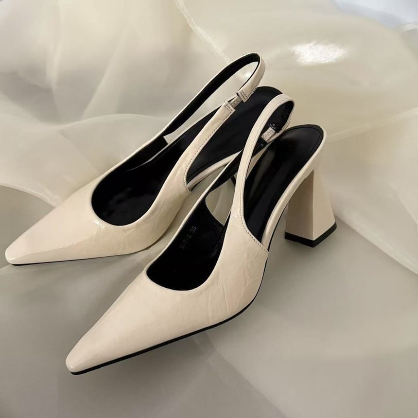 Pointed Block Toe Heel Pumps Slingback