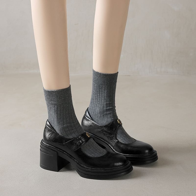 Platform Heel Block Mary Pumps Jane