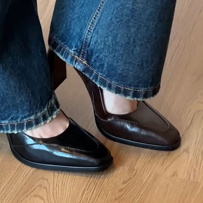 Panel Jane Heel Mary Pumps Block Toe Square