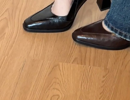 Panel Jane Heel Mary Pumps Block Toe Square