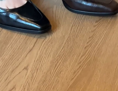 Panel Jane Heel Mary Pumps Block Toe Square