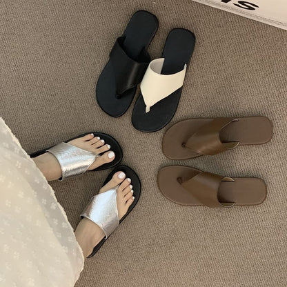 Slide Thong Leather Sandals Faux