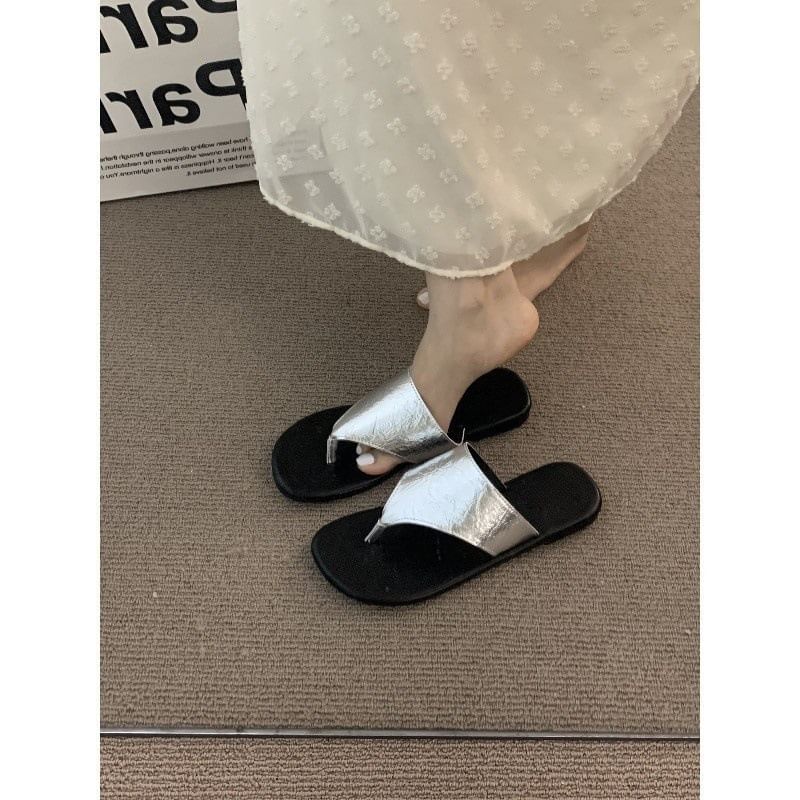 Slide Thong Leather Sandals Faux