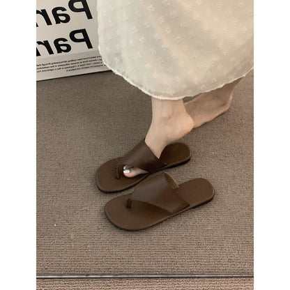 Slide Thong Leather Sandals Faux
