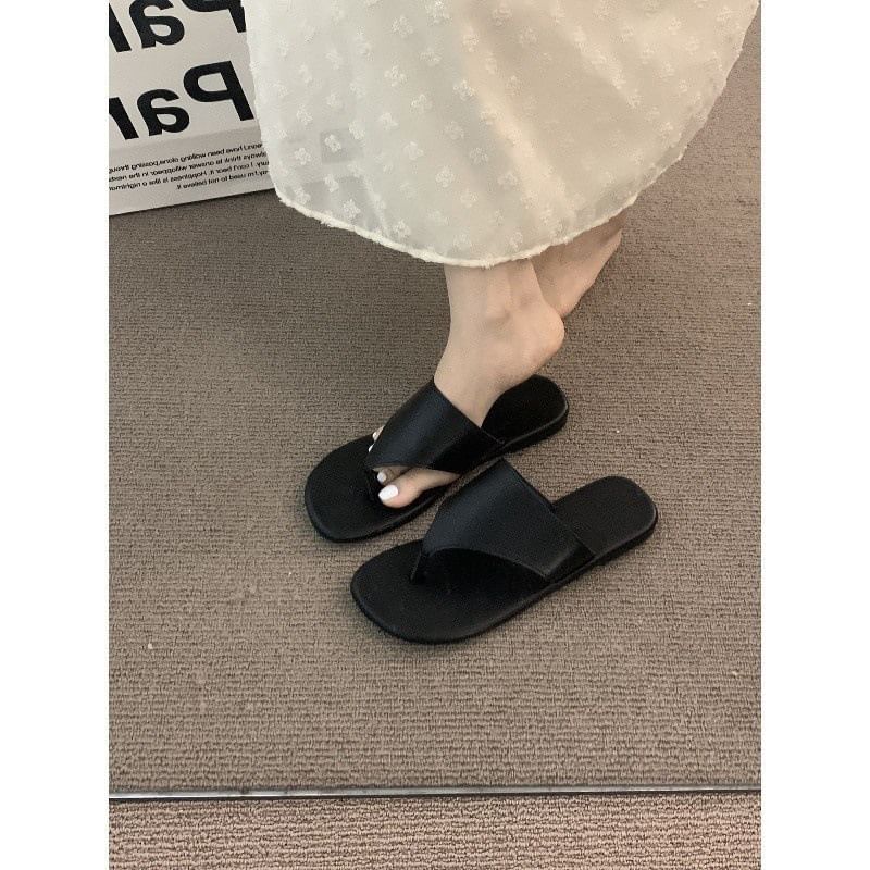 Slide Thong Leather Sandals Faux